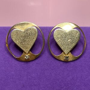 💛 Vintage Gold Plated Rhinestone Heart Earrings